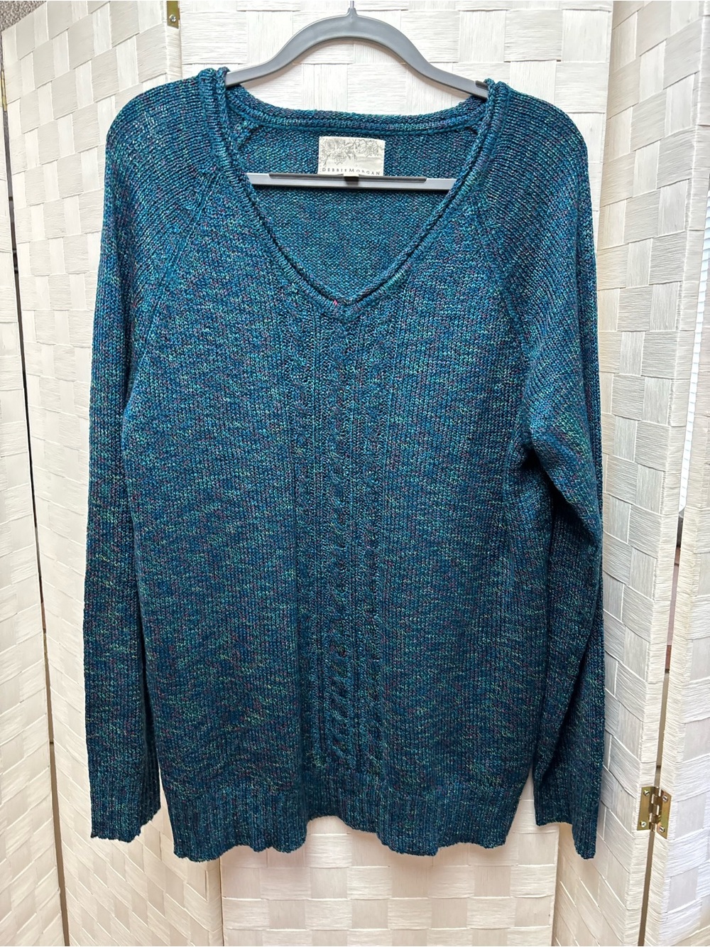 Debbie Morgan Blue Multi-Tone V-Neck Sweater XL